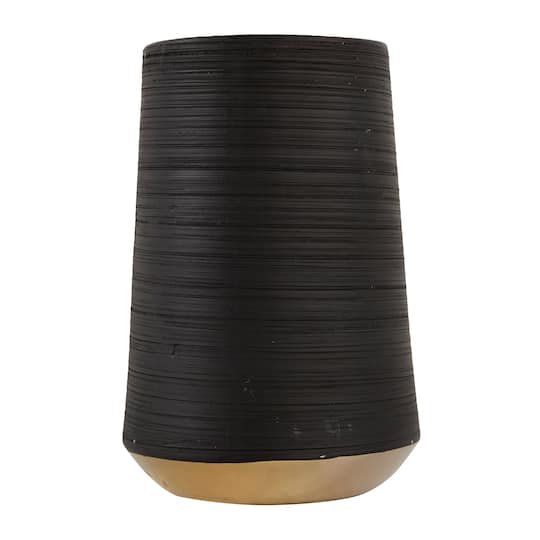 CosmoLiving by Cosmopolitan Set of 2 Black Porcelain Glam Vase, 5" x 8"